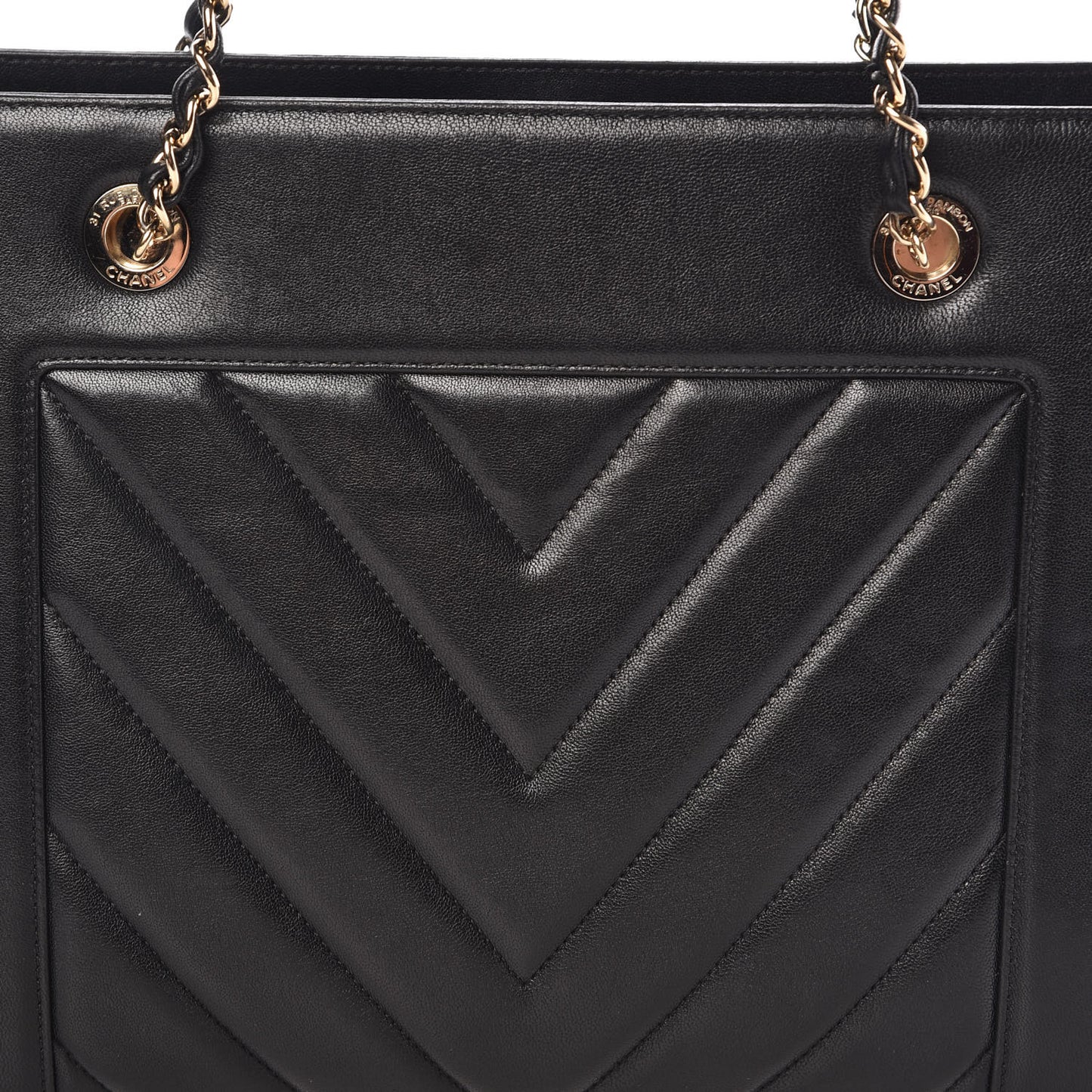 Sheepskin Chevron Quilted Mademoiselle Vintage Shopping Tote Black