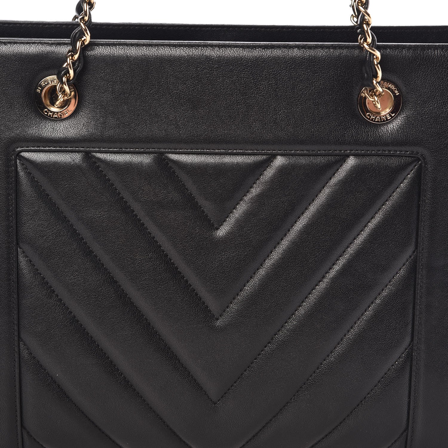 Chanel Sheepskin Chevron Quilted Mademoiselle Vintage Shopping Tote Black 11 of 14