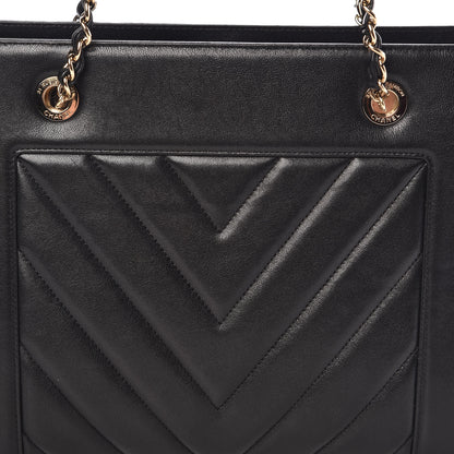Chanel Sheepskin Chevron Quilted Mademoiselle Vintage Shopping Tote Black 11 of 14