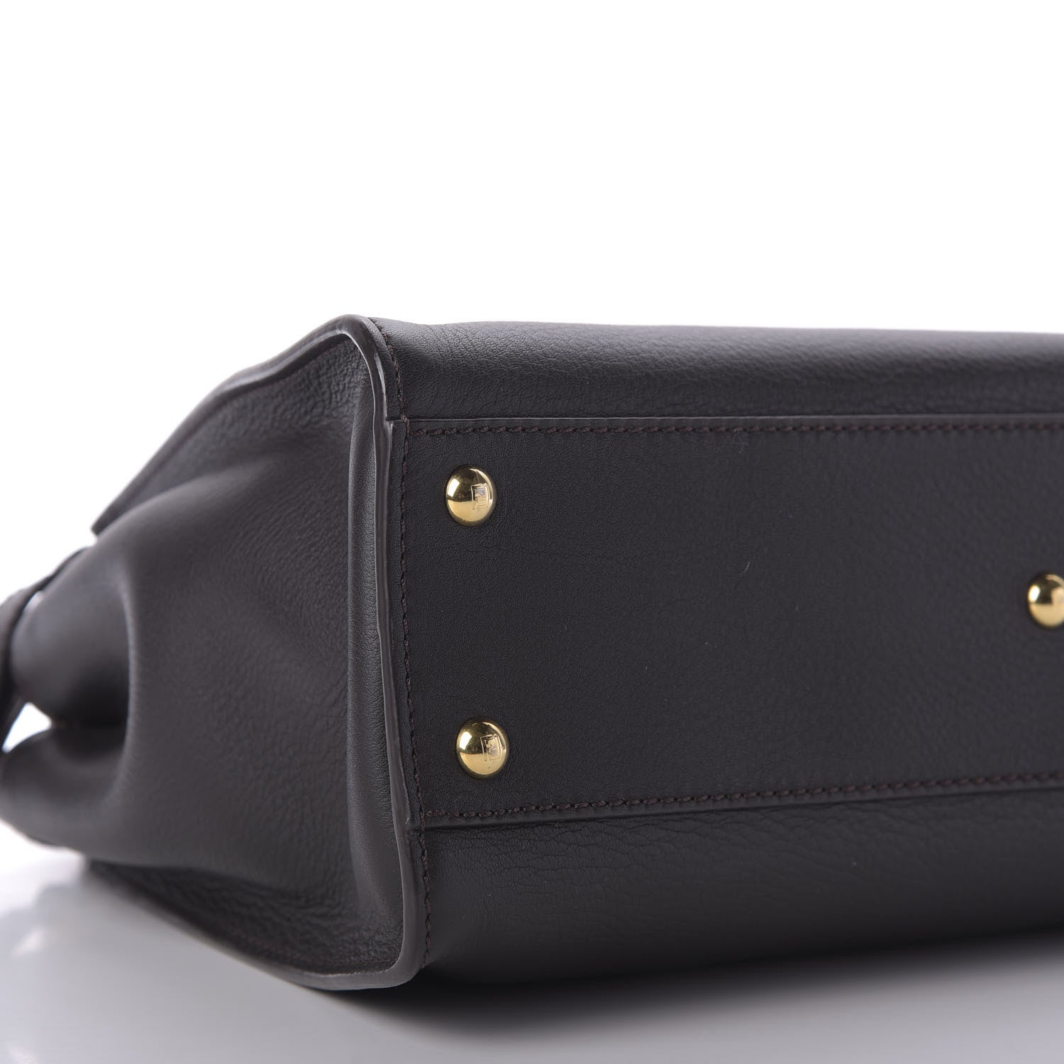 Fendi Vitello Seta Shiny Nappa Medium Peekaboo Iconic Satchel Dark Brown Yellow 7 of 9