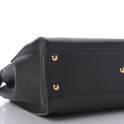 Fendi Vitello Seta Shiny Nappa Medium Peekaboo Iconic Satchel Dark Brown Yellow 7 of 9