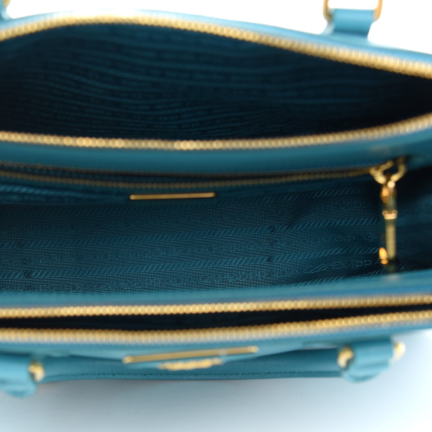 Saffiano Lux Small Double Zip Tote Turchese