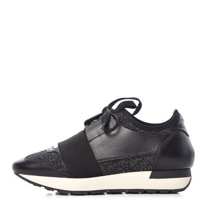 Balenciaga Mesh Lurex Calfskin Womens Race Runner Sneakers 36 Black 1 of 8