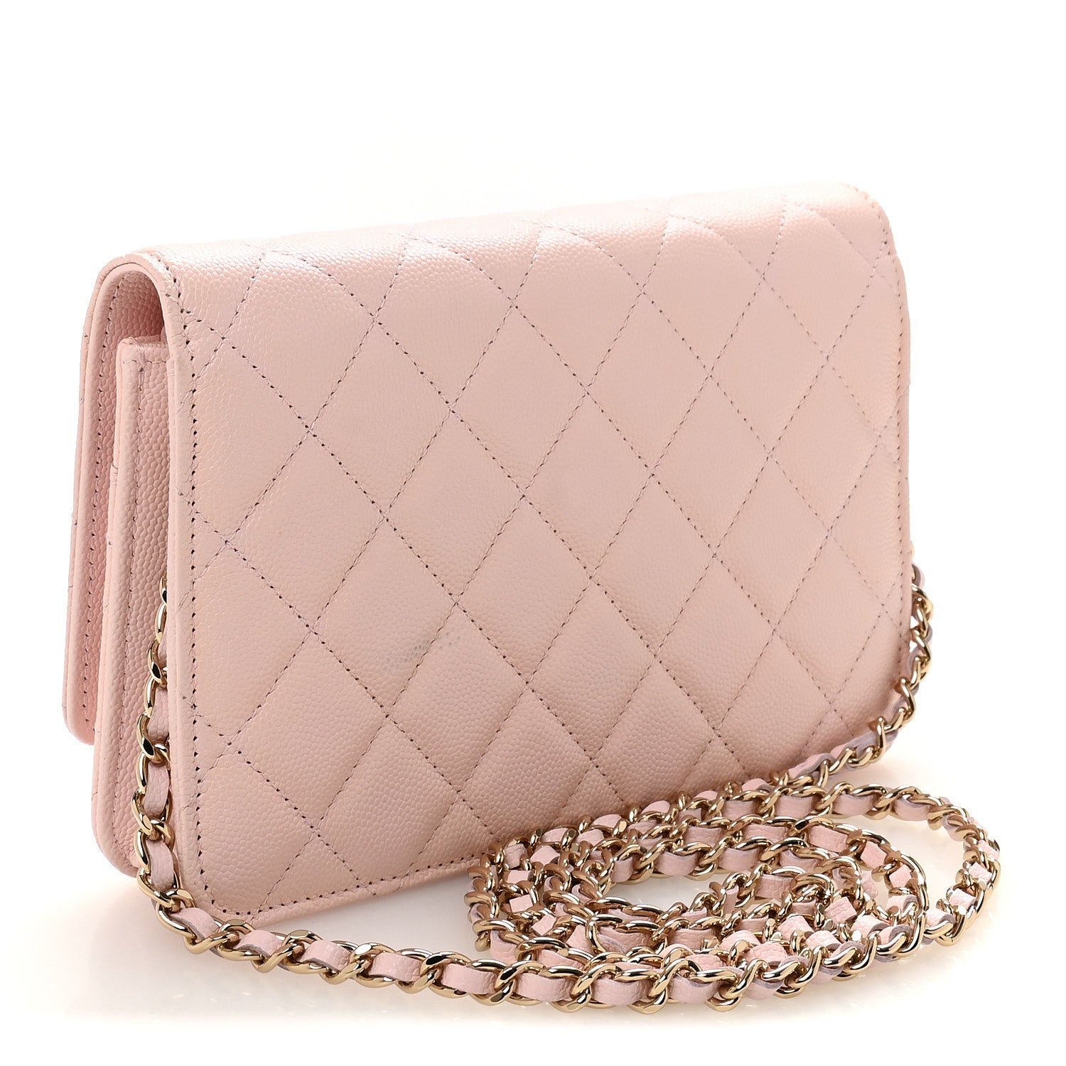 Chanel Caviar Quilted Crystal CC Wallet On Chain WOC Light Pink 3 of 12