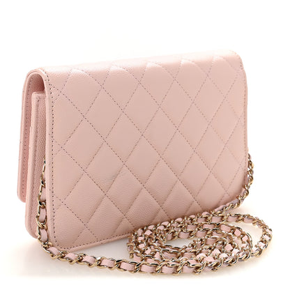 Chanel Caviar Quilted Crystal CC Wallet On Chain WOC Light Pink 3 of 12