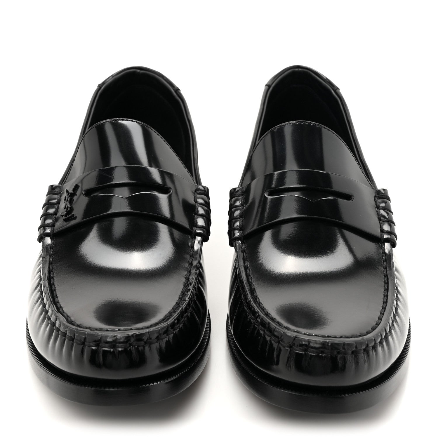 Saint Laurent Glazed Calfskin Le Loafer 15 Penny Slippers 40 Black 3 of 10