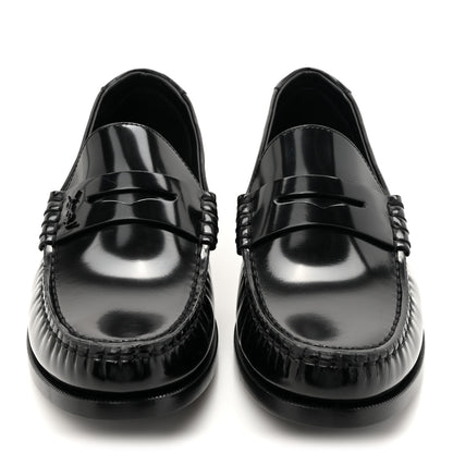 Saint Laurent Glazed Calfskin Le Loafer 15 Penny Slippers 40 Black 3 of 10