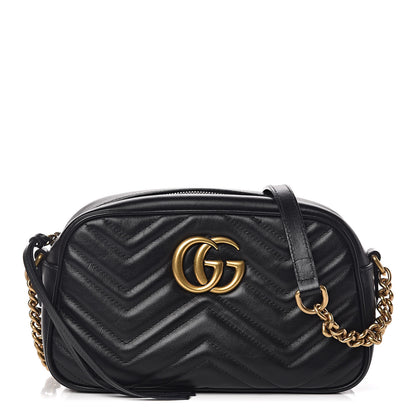 Gucci Calfskin Matelasse Small GG Marmont Chain Shoulder Bag Black 1 of 11