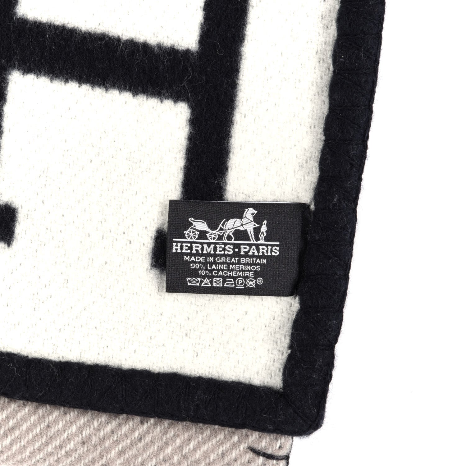 Hermes Wool Cashmere Avalon III Blanket Ecru Black 3 of 3