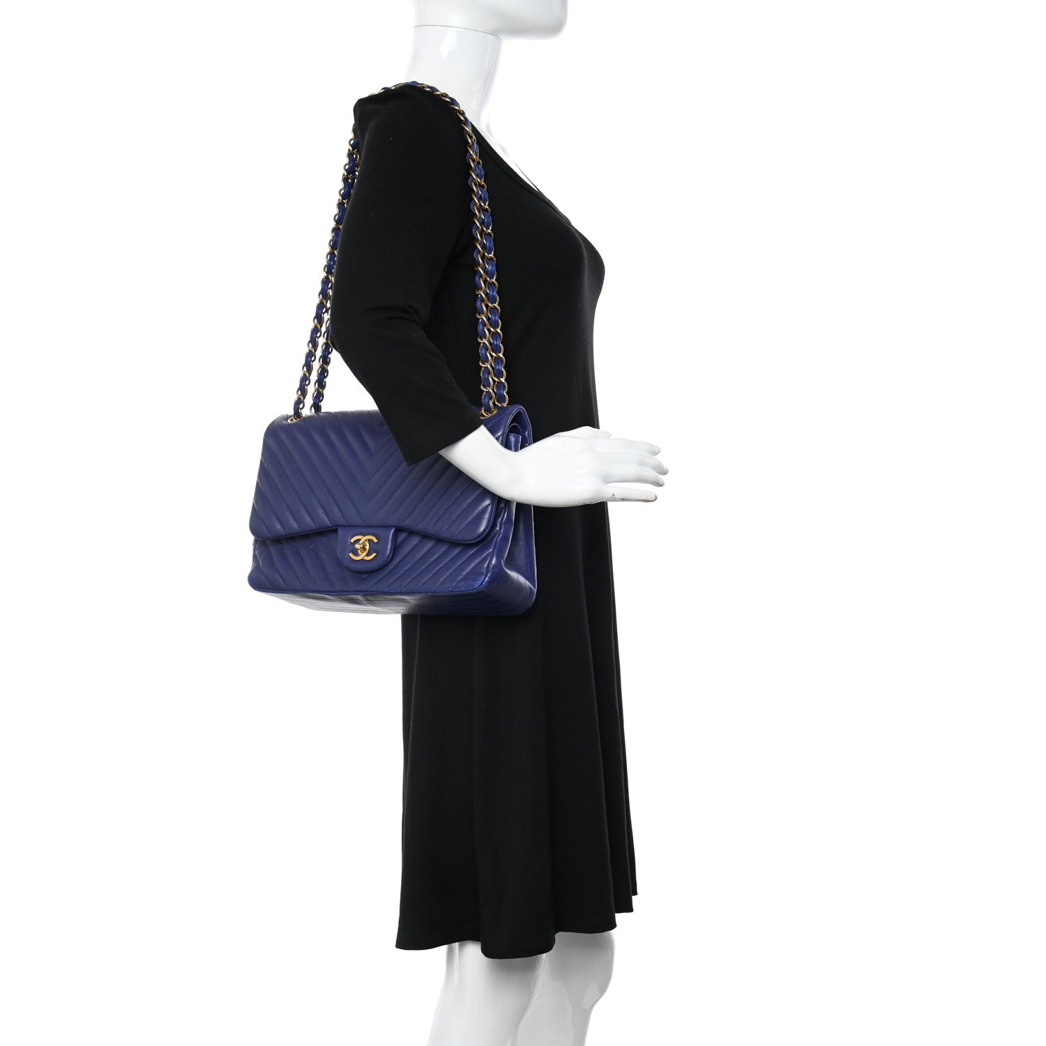 Chanel Lambskin Chevron Quilted Jumbo Double Flap Blue 2 of 15