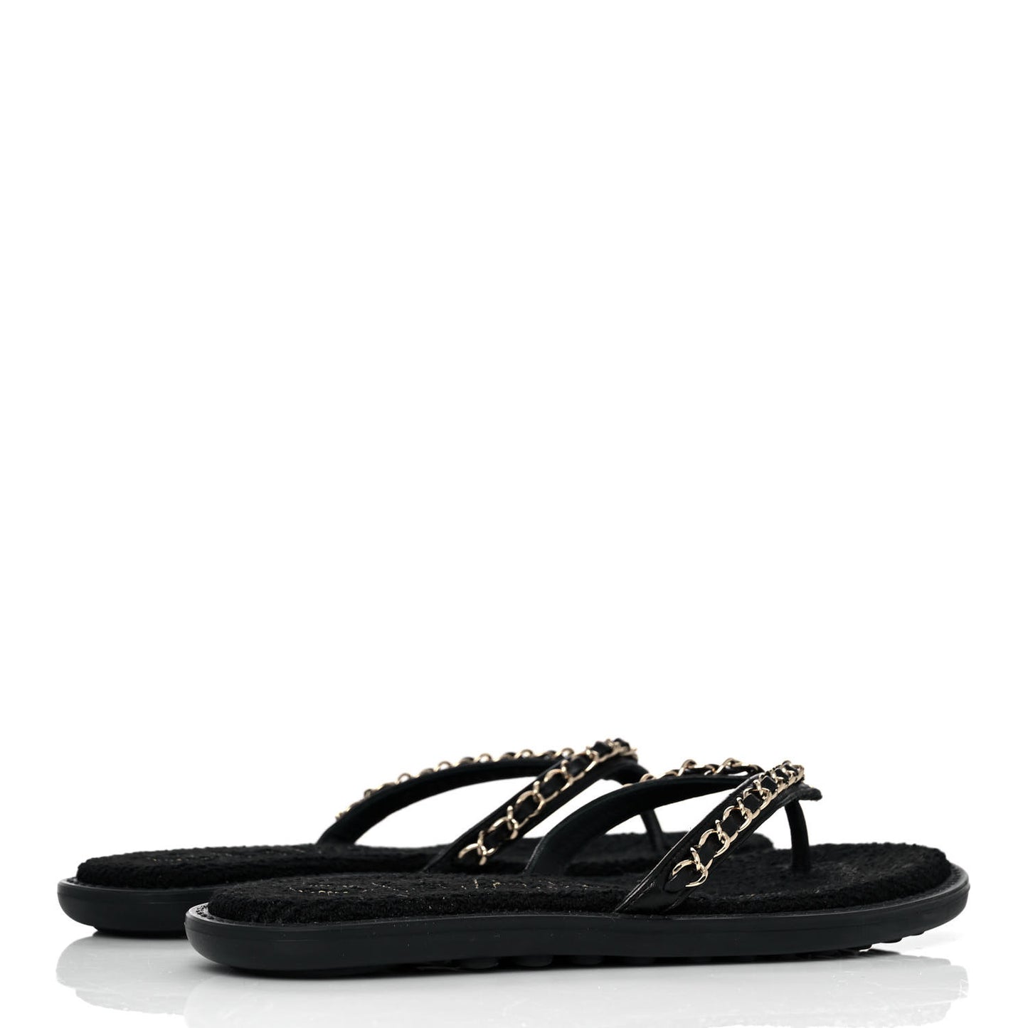 Lambskin CC Chain Thong Sandals 36 Black