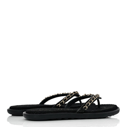 Chanel Lambskin CC Chain Thong Sandals 36 Black 4 of 9