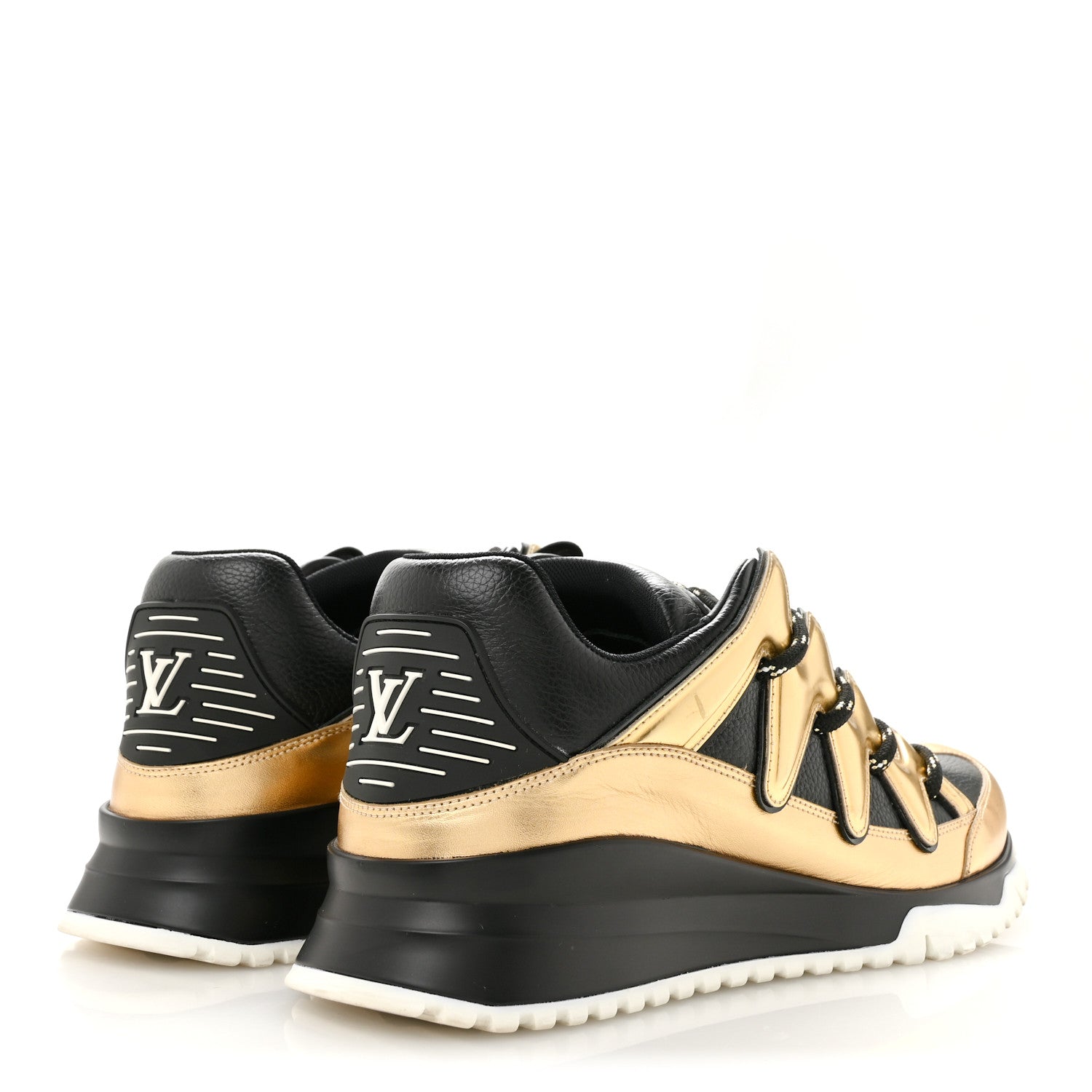 Louis Vuitton Calfskin Mens Zig Zag Sneakers 8 Black Gold 5 of 9