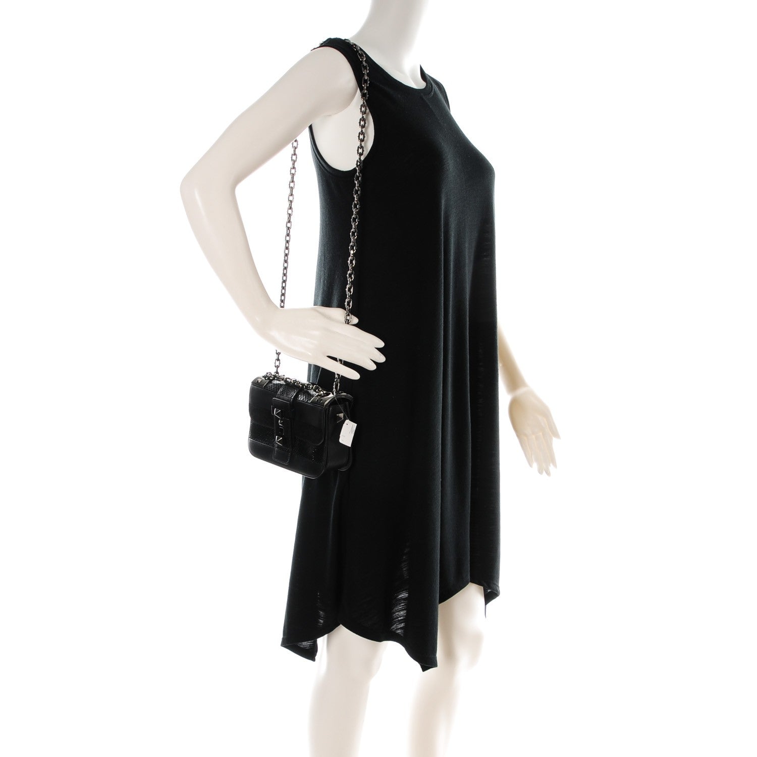 Valentino Garavani Snakeskin Embossed Vitello Calf Hair B-Rockstud Flap Black 2 of 8