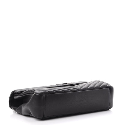 Saint Laurent Sheepskin Matelasse Chevron Monogram Large College Satchel Black 4 of 7