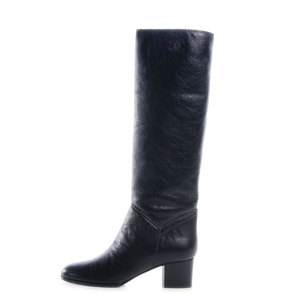 Chanel CC Leather Knee High Riding Boots 9.5 Black 1 of 8