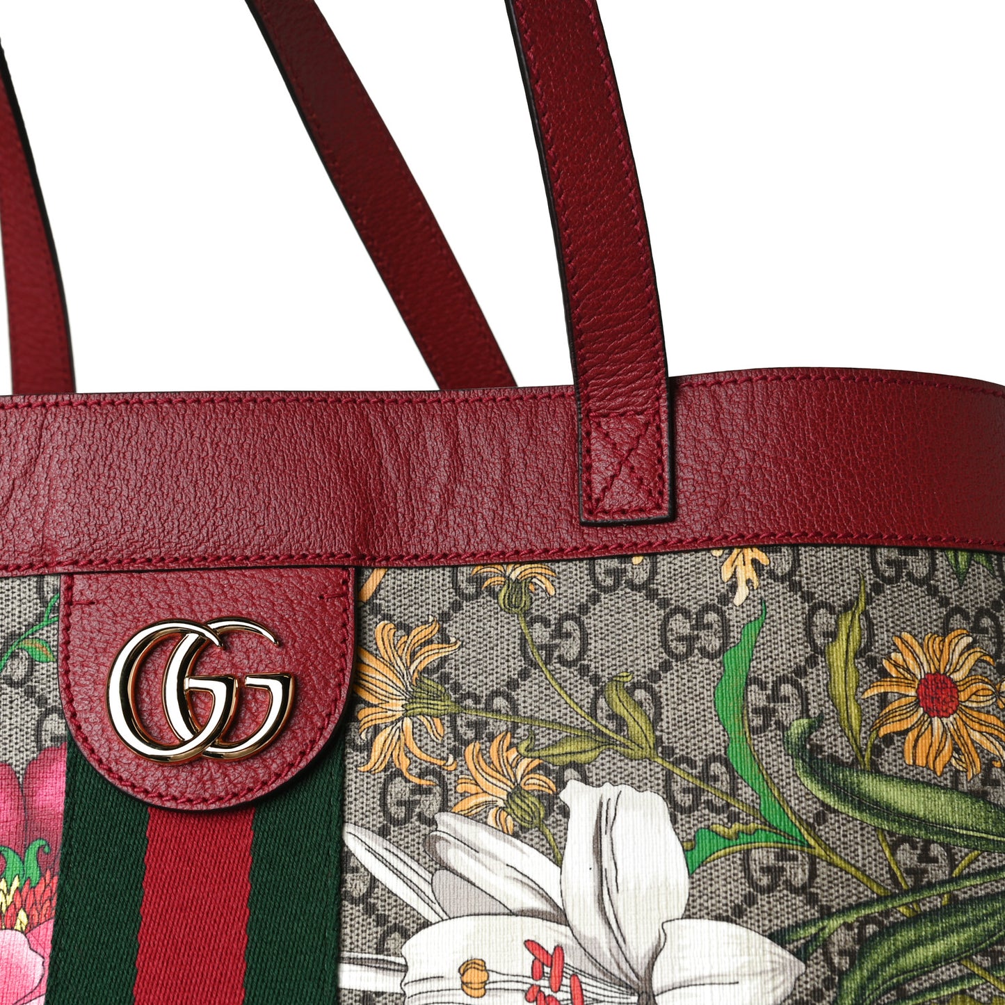 GG Supreme Monogram Flora Web Large Ophidia Tote Red