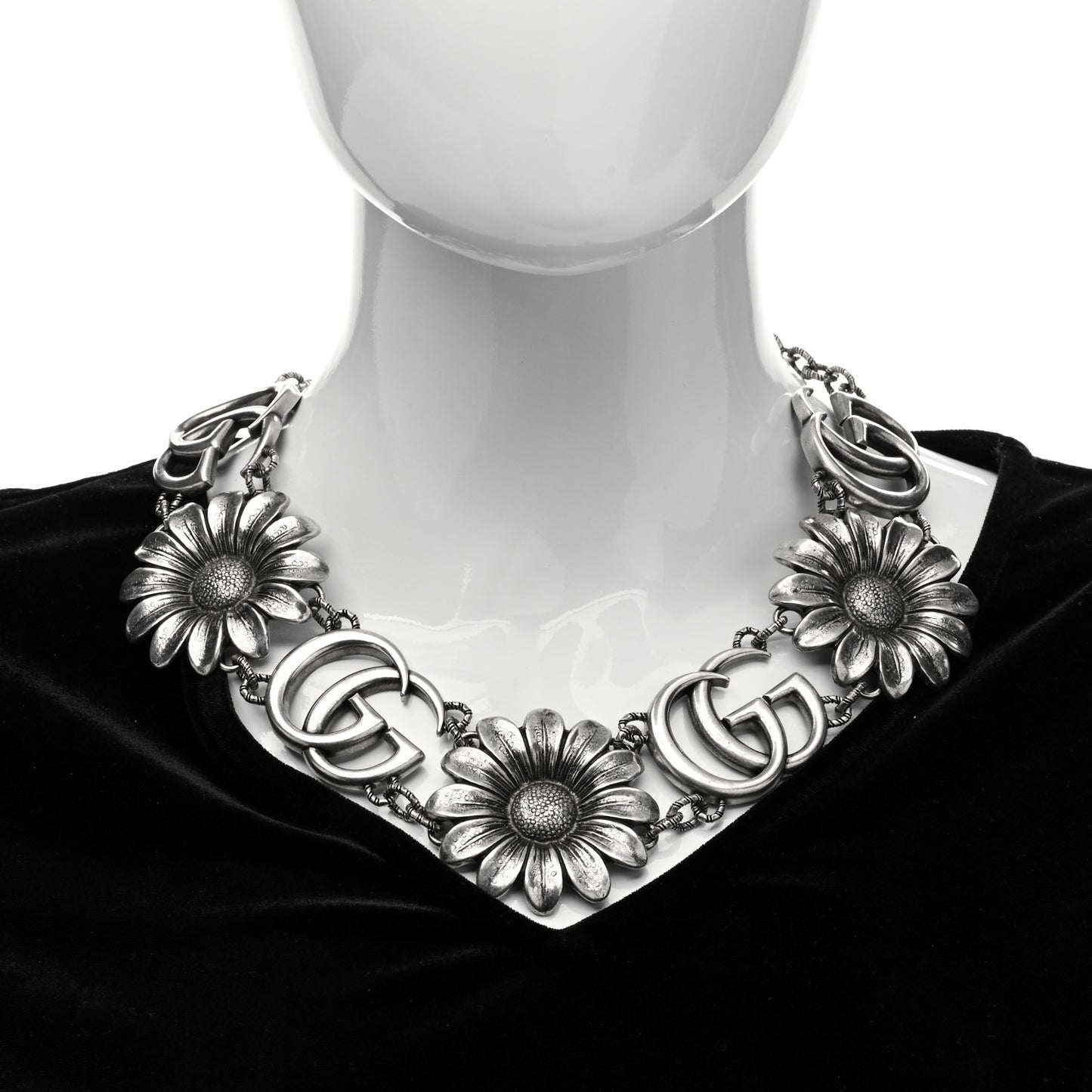 Sterling Silver Double G Flower Statement Necklace