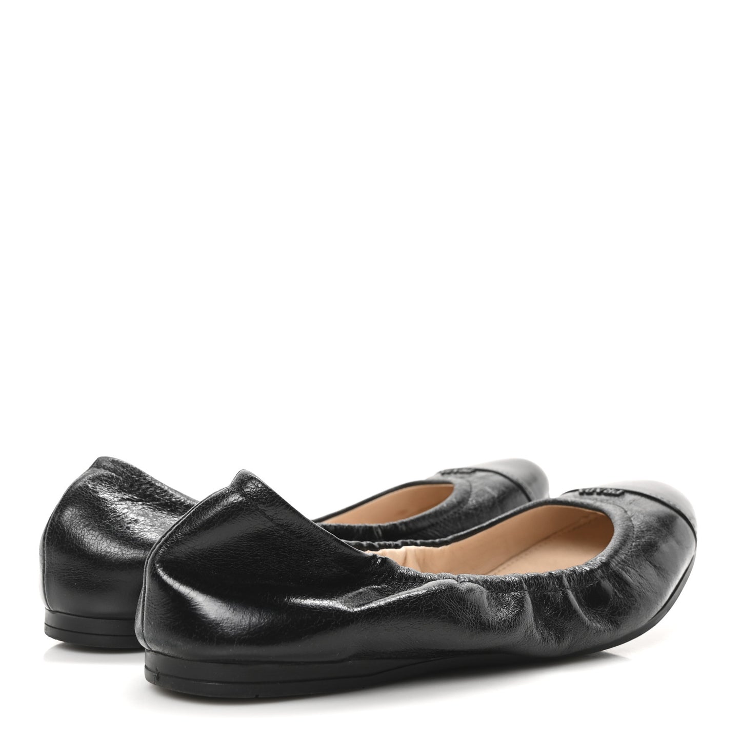 Vitello Shine Cap Toe Logo Ballet Flats 37 Black