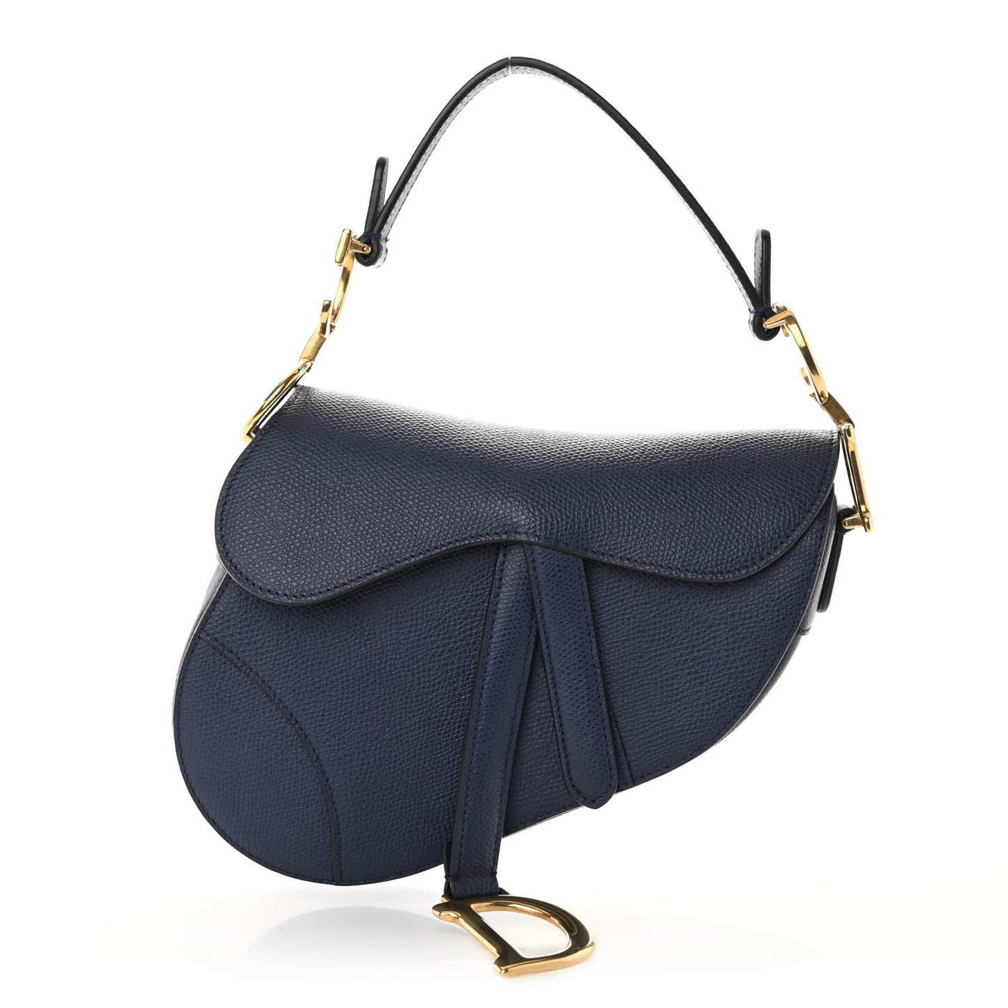 Grained Calfskin Mini Saddle Bag Navy