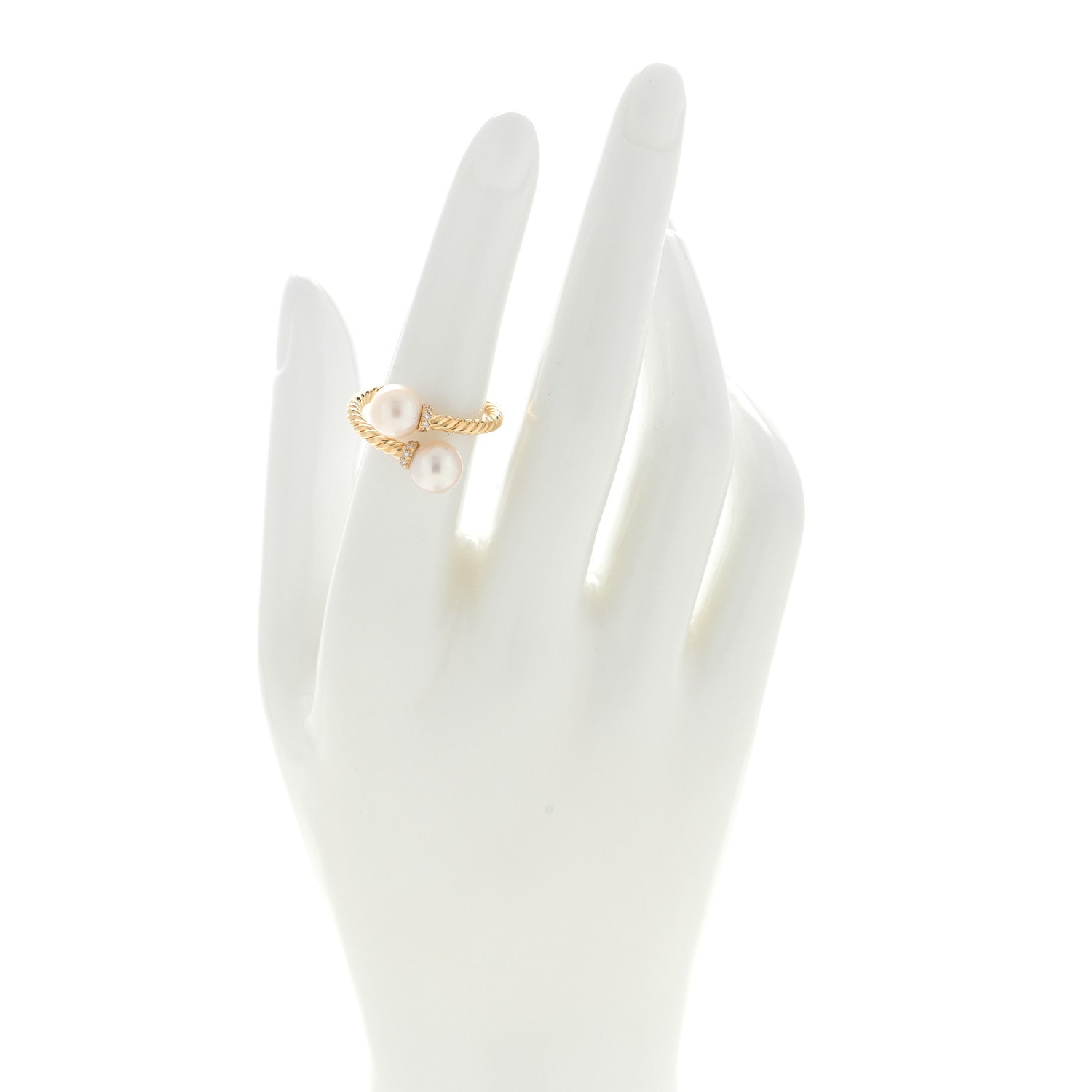David Yurman 18K Yellow Gold Diamond Pearl 7.5mm Solari Bypass Ring 51 5.75 2 of 4