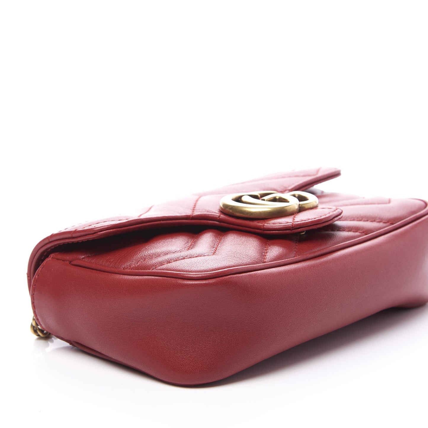 Calfskin Matelasse Super Mini GG Marmont Shoulder Bag Hibiscus Red