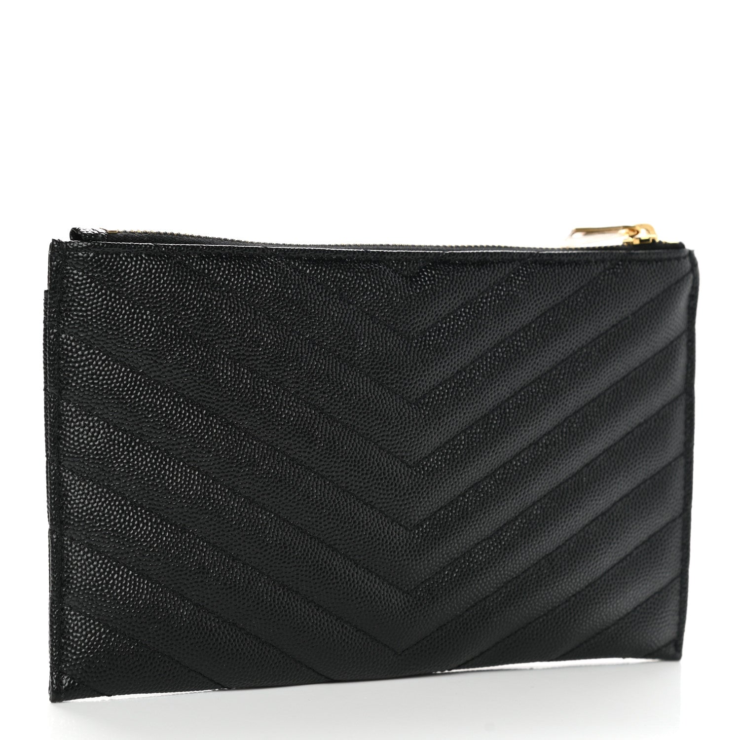 Saint Laurent Grain De Poudre Chevron Monogram Bill Pouch Black 3 of 7
