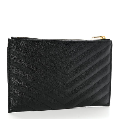 Saint Laurent Grain De Poudre Chevron Monogram Bill Pouch Black 3 of 7