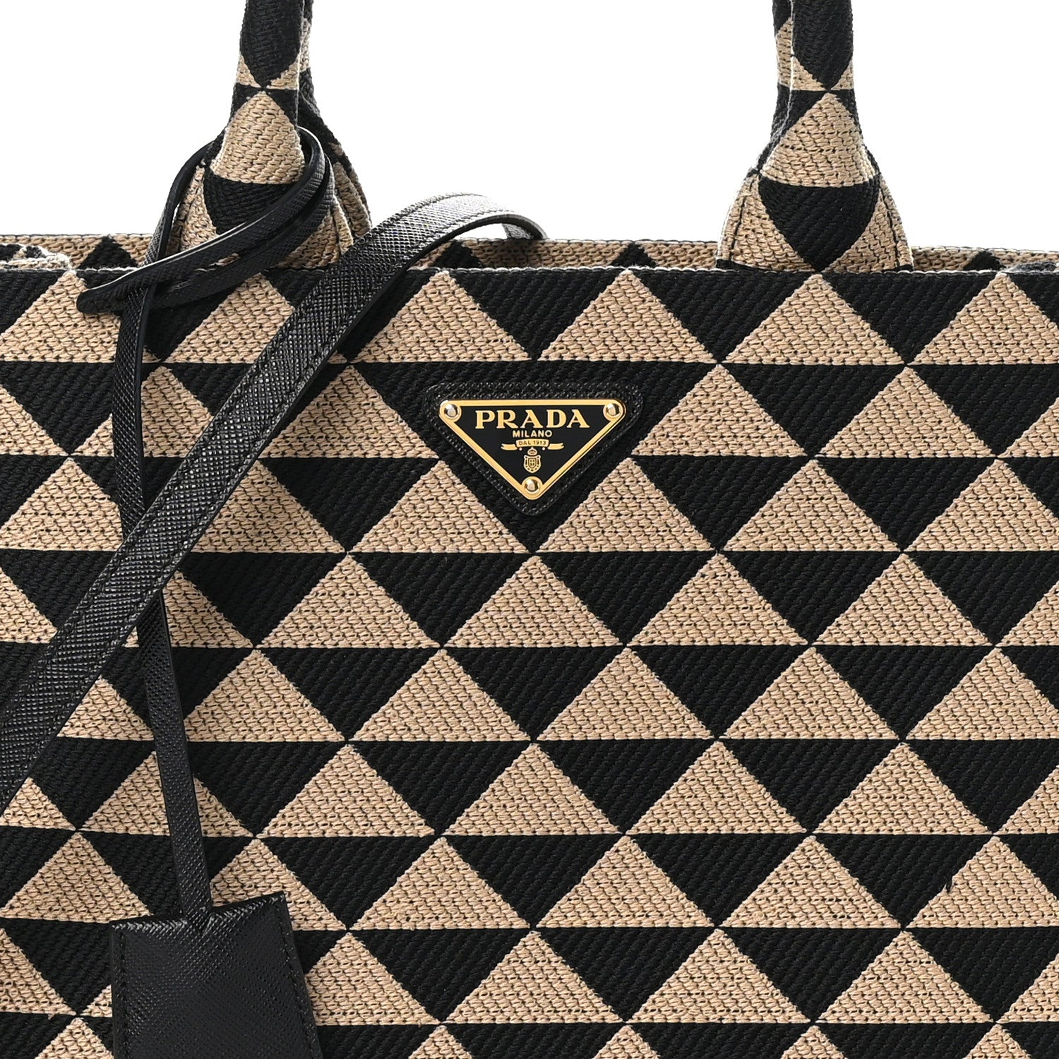 Prada Jacquard Saffiano Triangolo Symbole Embroidered Small Tote Black Corda 7 of 9