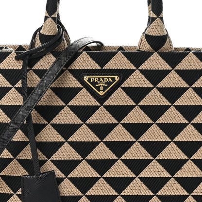 Prada Jacquard Saffiano Triangolo Symbole Embroidered Small Tote Black Corda 7 of 9