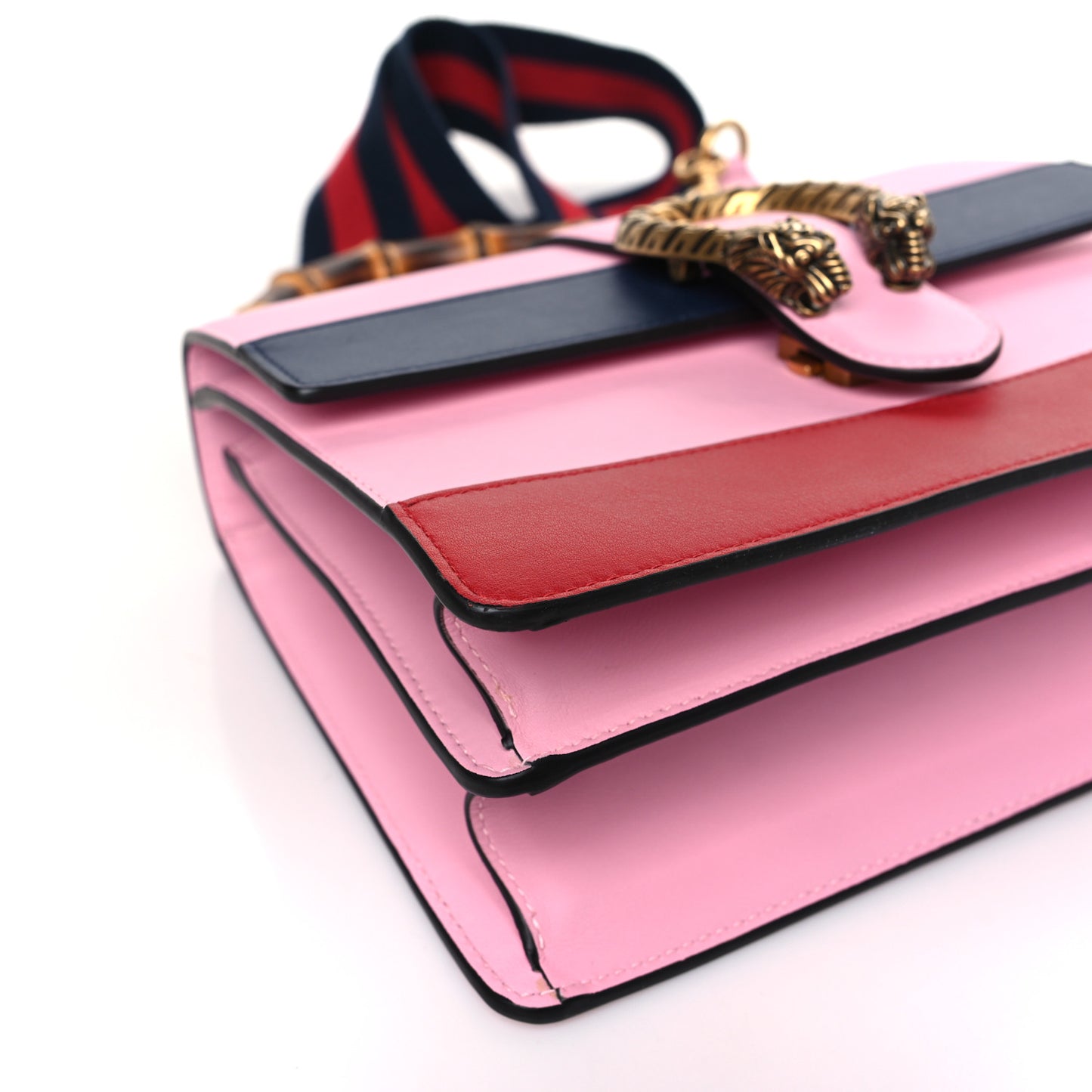 Moon Calfskin Web Medium Dionysus Bamboo Top Handle Bag Sugar Pink Blue Agata Hibiscus Red