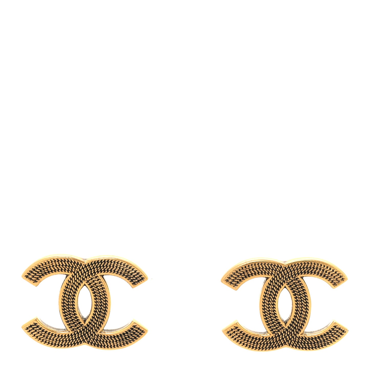 Metal Textured CC Earrings Gold