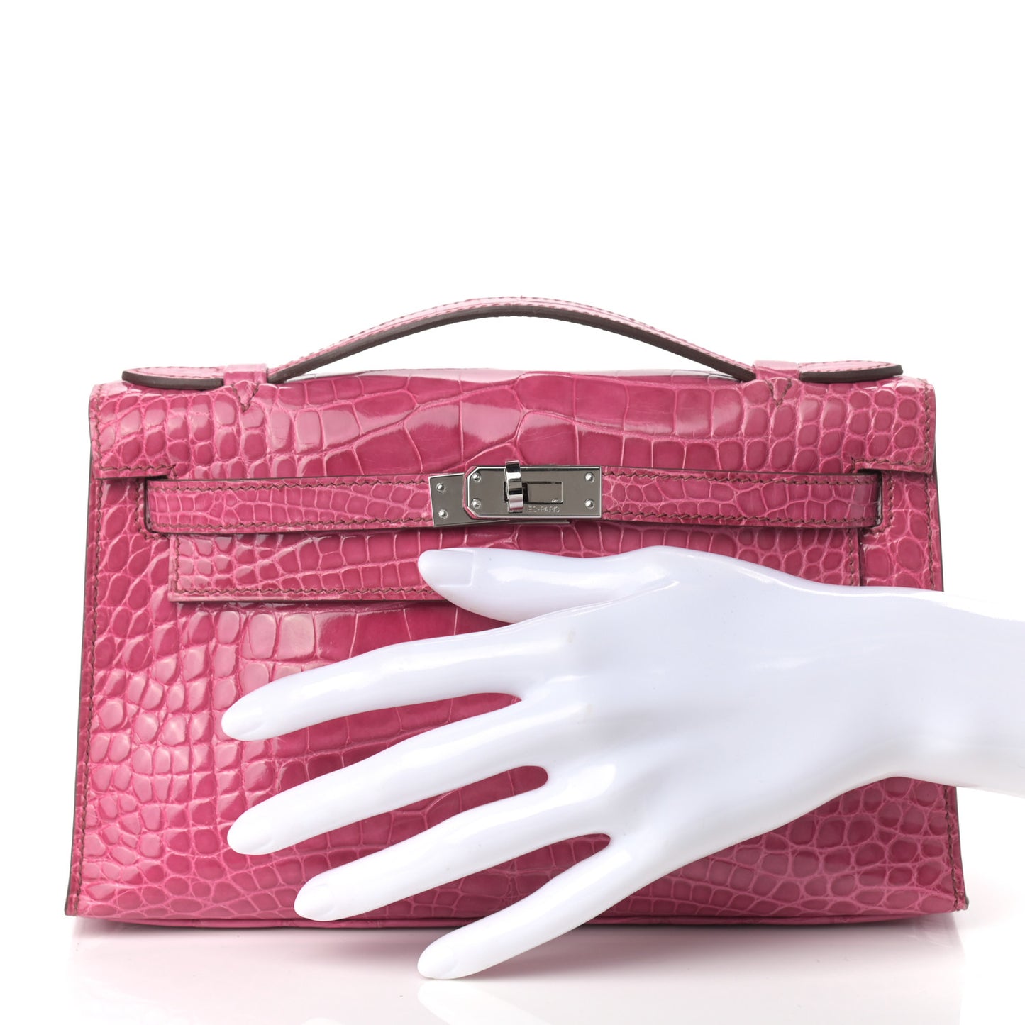 Shiny Alligator Kelly Pochette Fuchsia