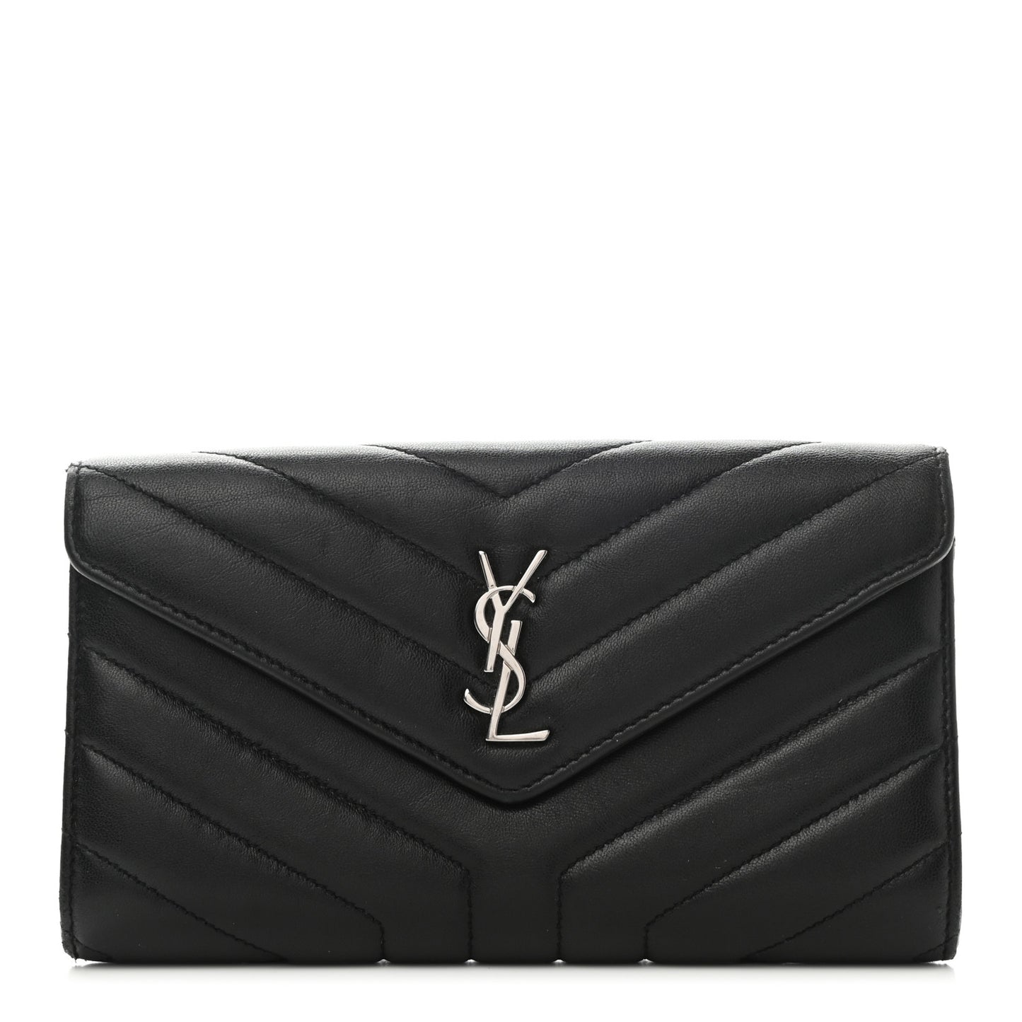 Lambskin Y Quilted Monogram Large Loulou Flap Wallet Black