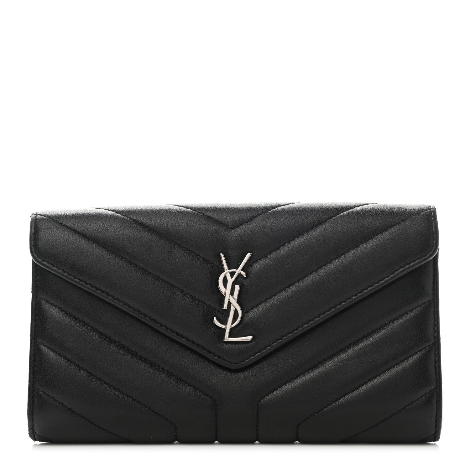 Saint Laurent Lambskin Y Quilted Monogram Large Loulou Flap Wallet Black 1 of 8