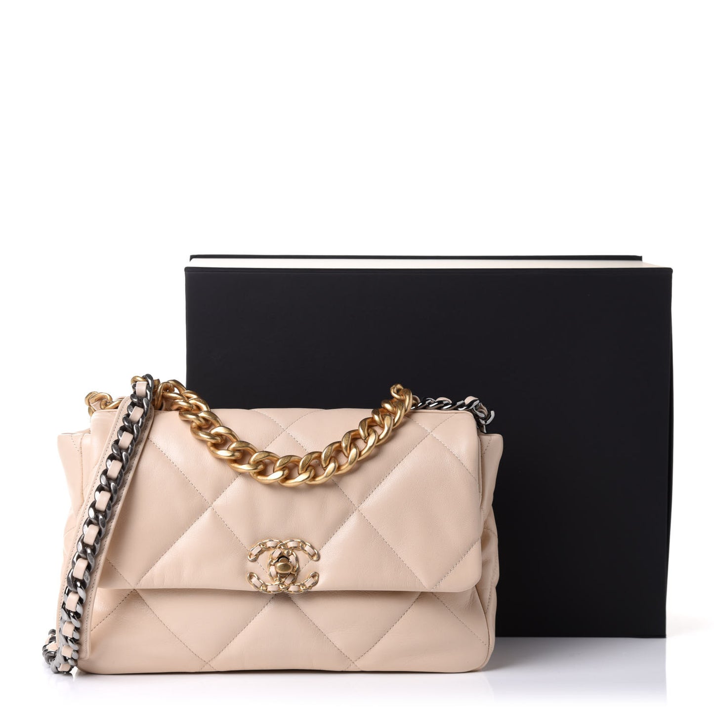 Goatskin Quilted Large Chanel 19 Flap Beige