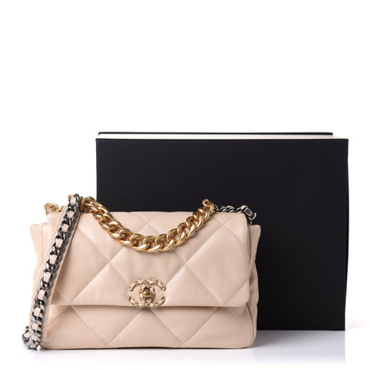 Chanel Goatskin Quilted Large Chanel 19 Flap Beige 11 of 11