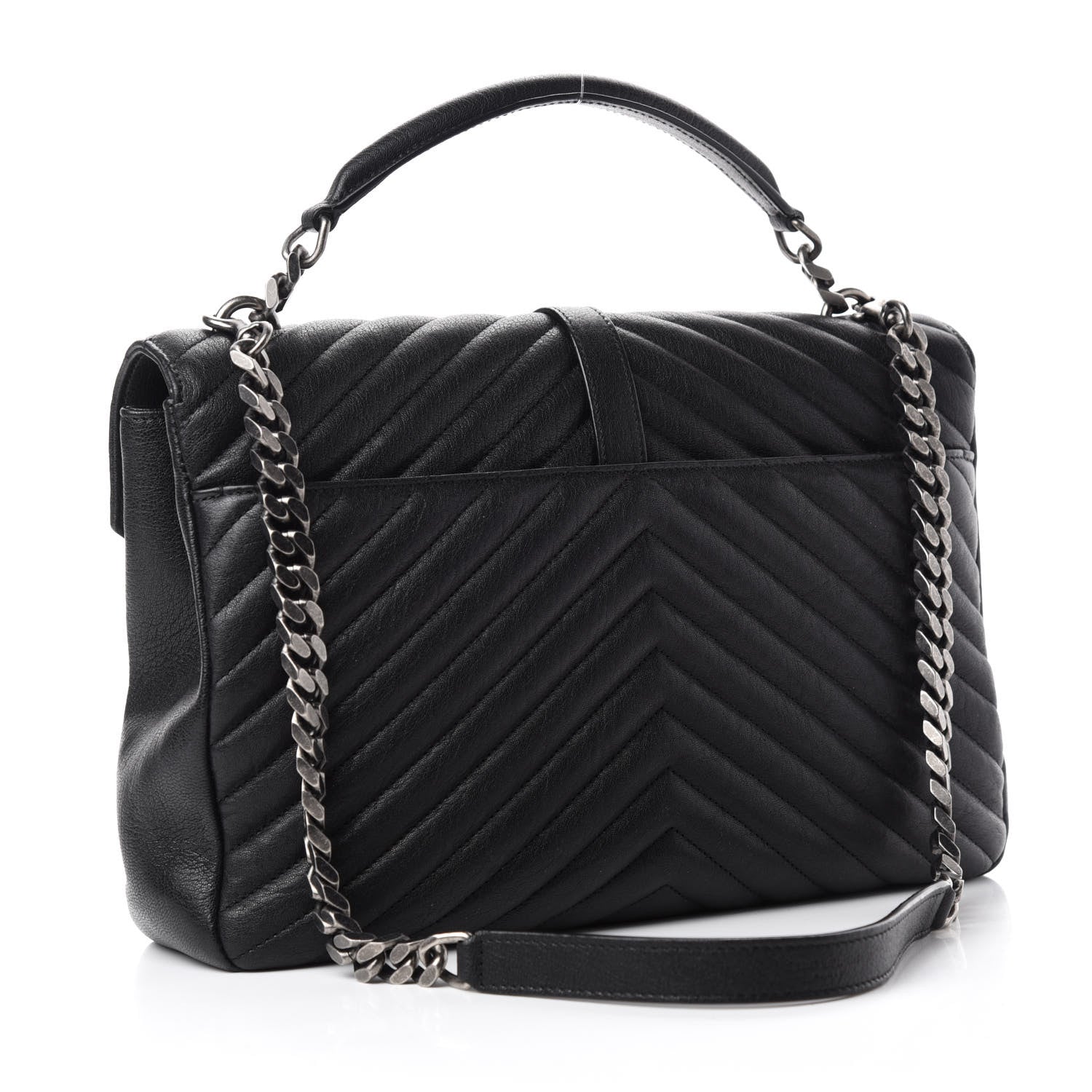 Saint Laurent Sheepskin Matelasse Chevron Monogram Large College Satchel Black 3 of 11