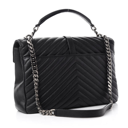 Saint Laurent Sheepskin Matelasse Chevron Monogram Large College Satchel Black 3 of 11