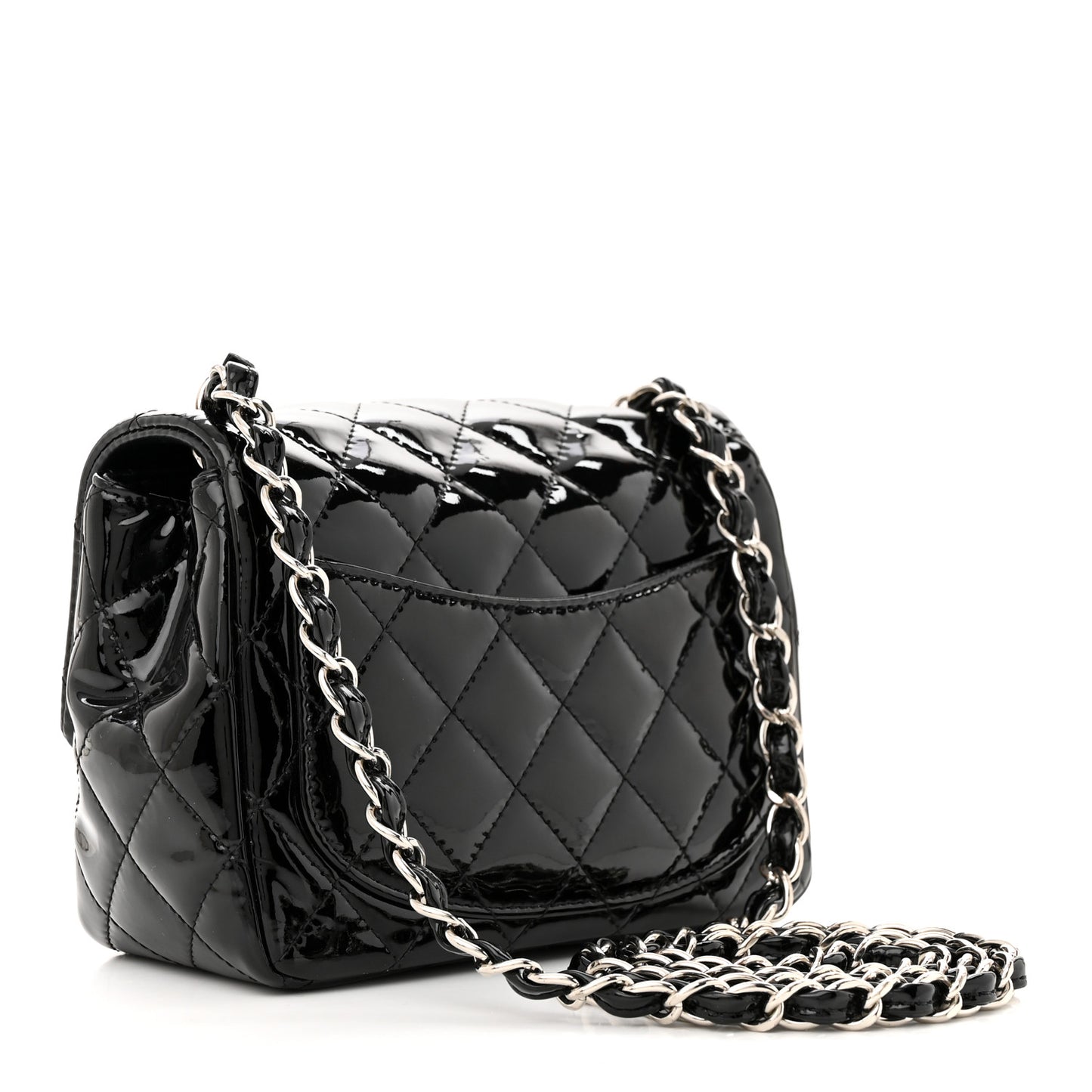 Patent Calfskin Quilted Mini Square Flap Black