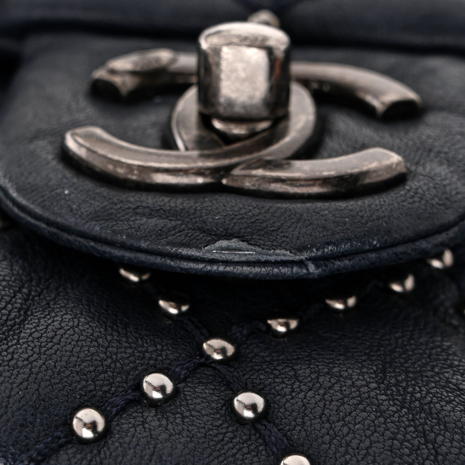 Chanel Washed Lambskin Studded Metal Beauty Flap Navy 9 of 9