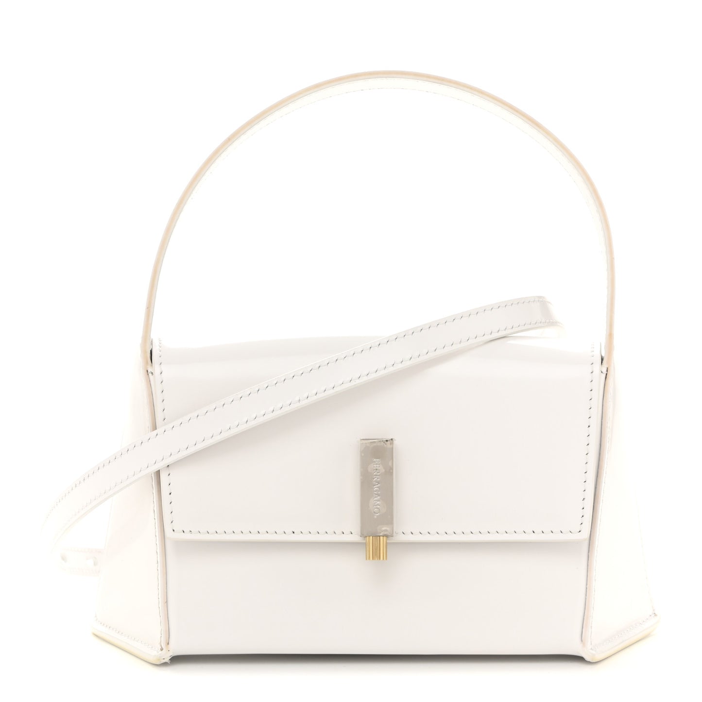 Brushed Calfskin Mini Geometric Prisma Shoulder Bag Optic White
