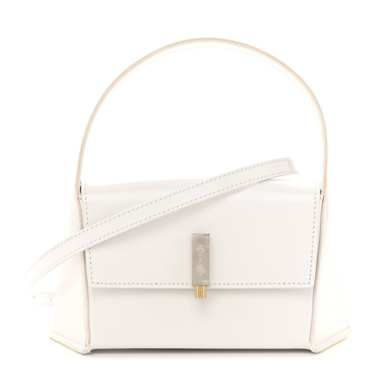 Salvatore Ferragamo Brushed Calfskin Mini Geometric Prisma Shoulder Bag Optic White 1 of 11