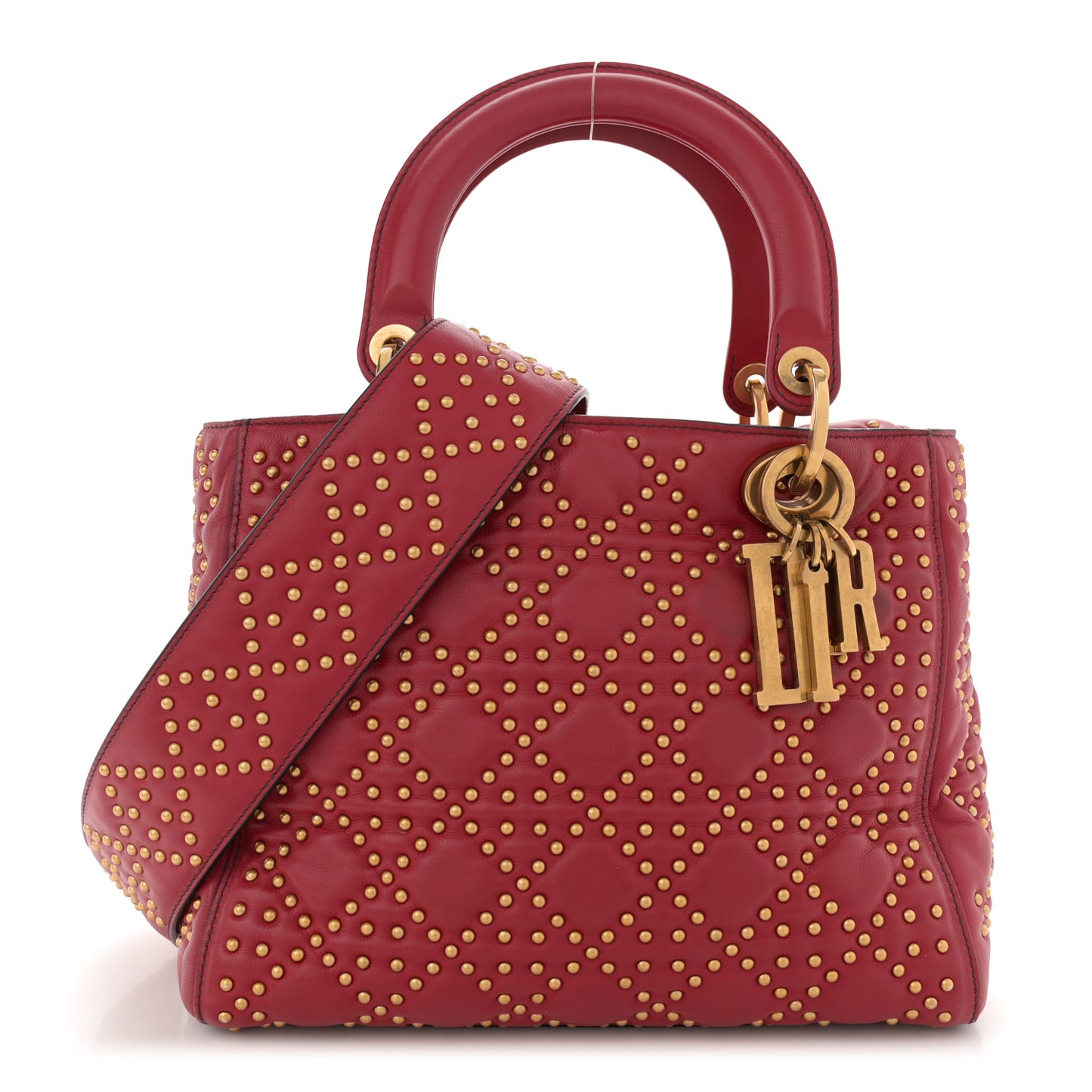 Calfskin Cannage Studded Medium Supple Lady Dior Red