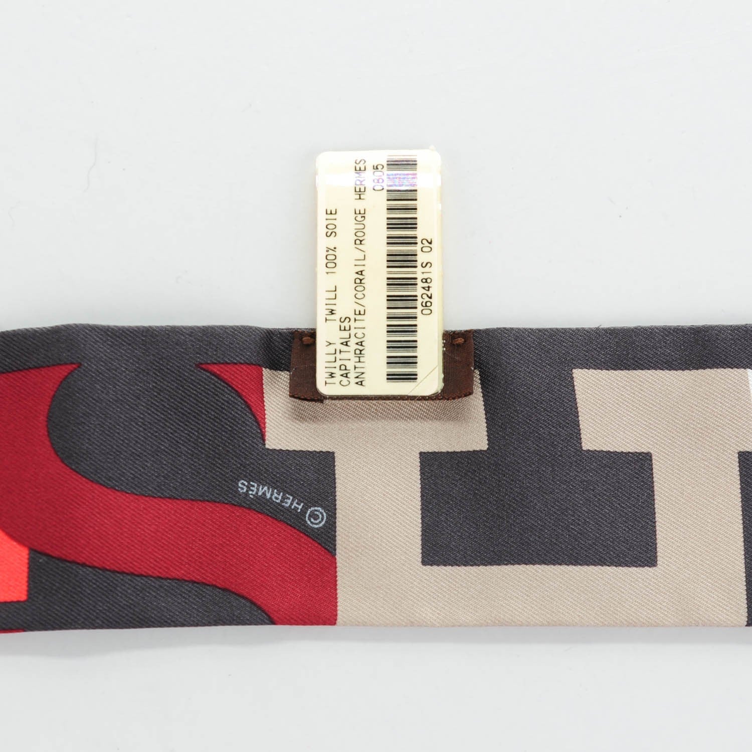 Hermes Silk Capitales Twilly Anthracite Corail Rouge 3 of 5