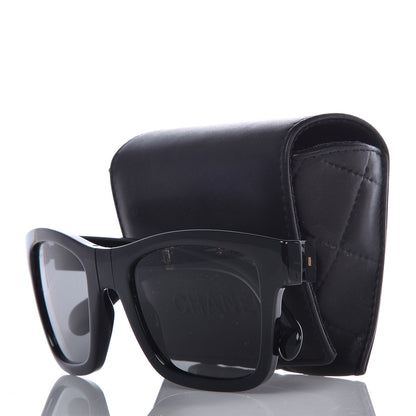 Chanel Nylon Metal Square Polarized Folding Sunglasses 6053 Black 7 of 10