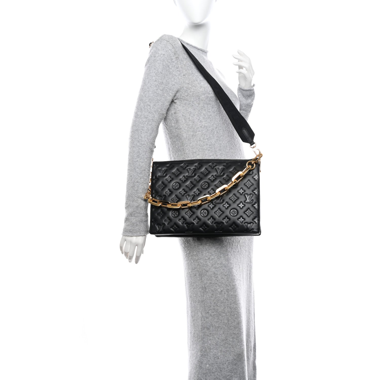 Louis Vuitton Lambskin Embossed Monogram Coussin MM Black 2 of 9