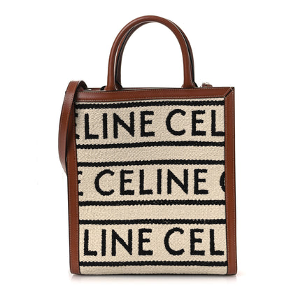 Celine All Over Textile Calfskin Small Vertical Cabas Natural Tan Black 1 of 14