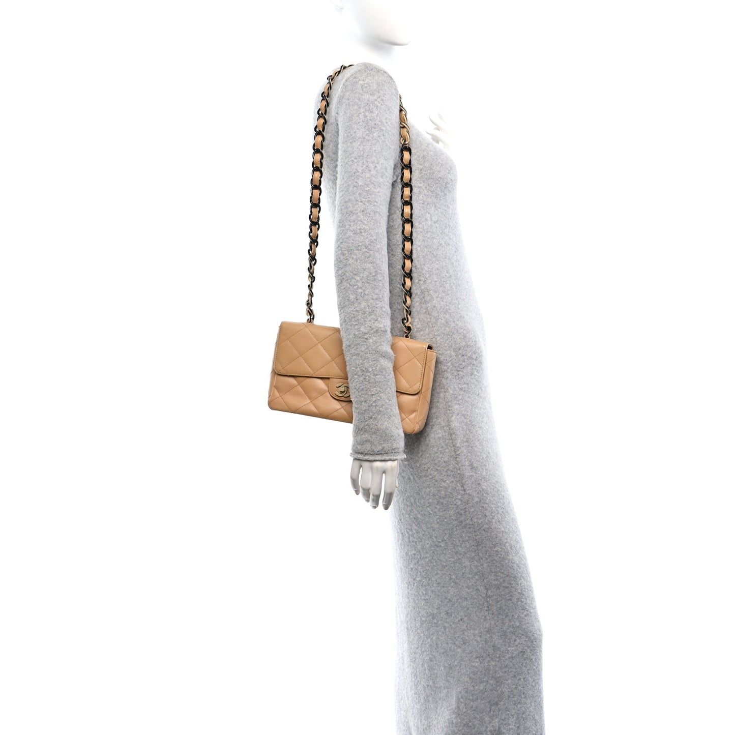 Lambskin Quilted Medium Single Flap Beige