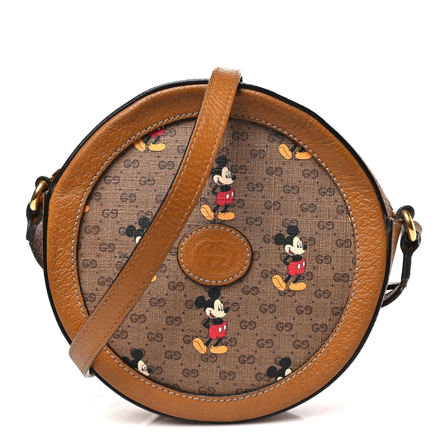 X DISNEY Mini Vintage GG Supreme Monogram Mickey Mouse Round Shoulder Bag Beige Vintage Sun Oil